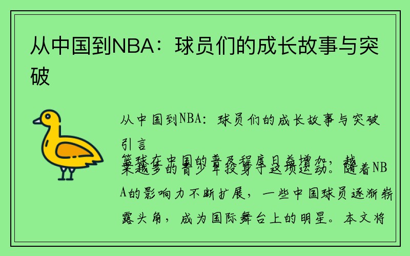 从中国到NBA：球员们的成长故事与突破