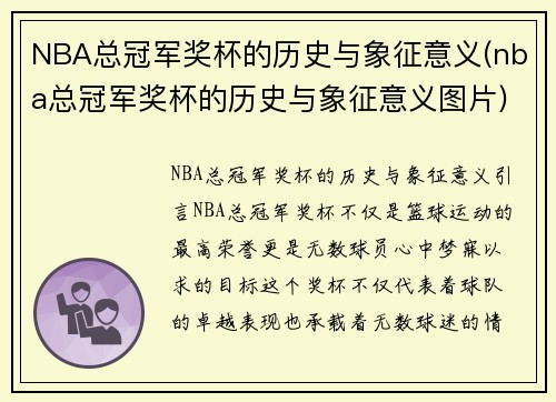 NBA总冠军奖杯的历史与象征意义(nba总冠军奖杯的历史与象征意义图片)